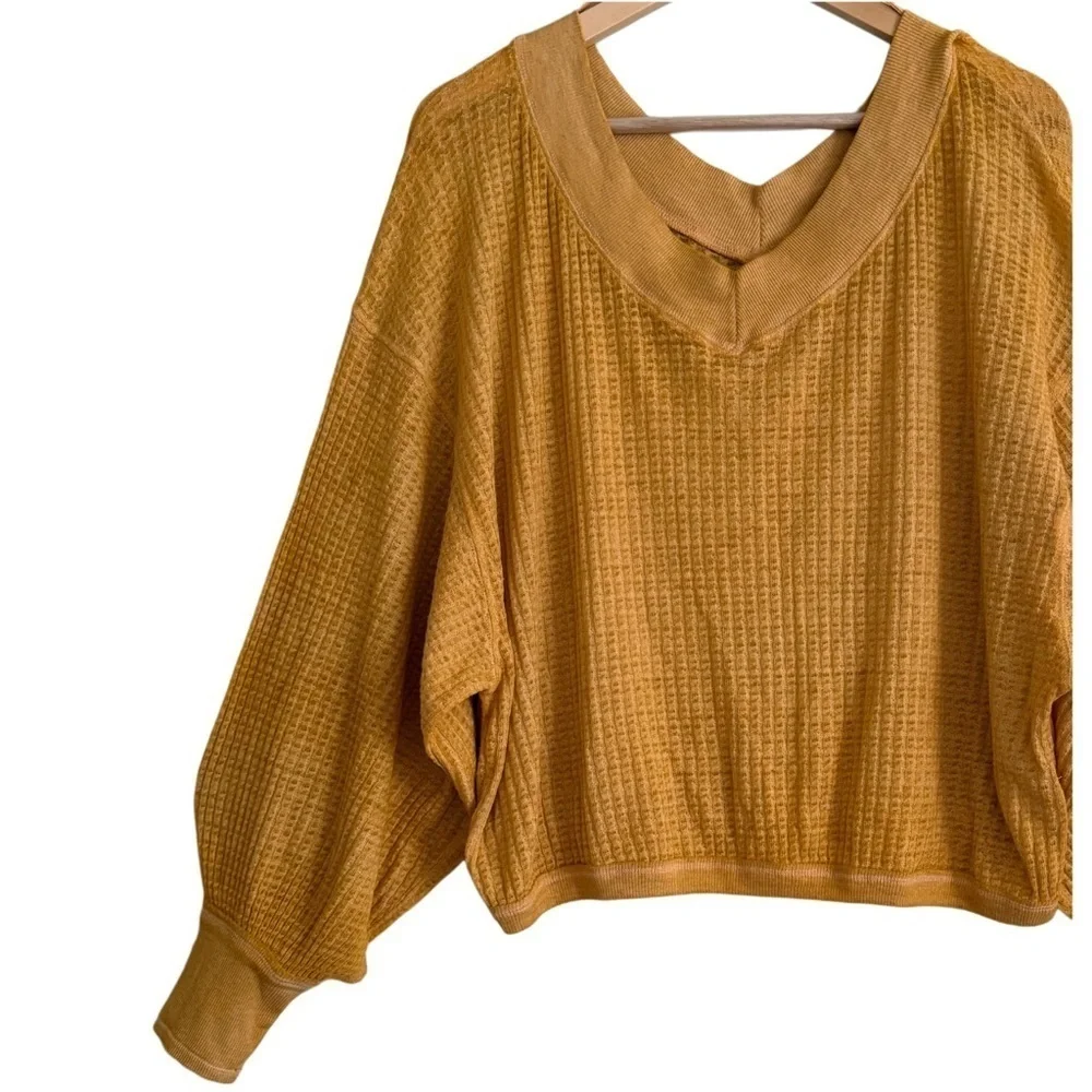 FREE PEOPLE Oversized Baggy Lightweight Casual Boxy South Side Thermal Top Sz S
